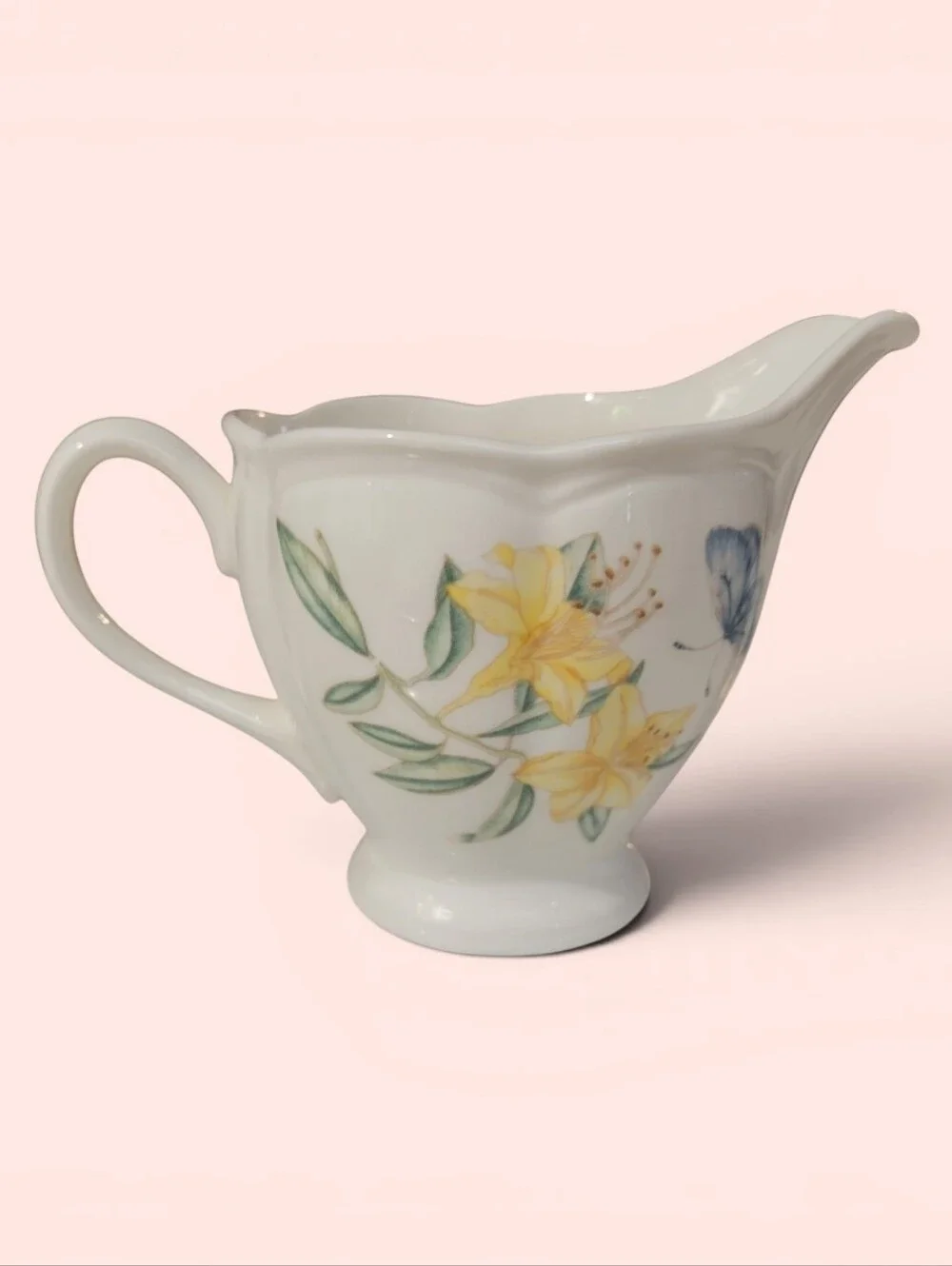 Lenox Butterfly Meadow Floral Porcelain Creamer Pitcher, EUC, Pink, Yellow, Blue